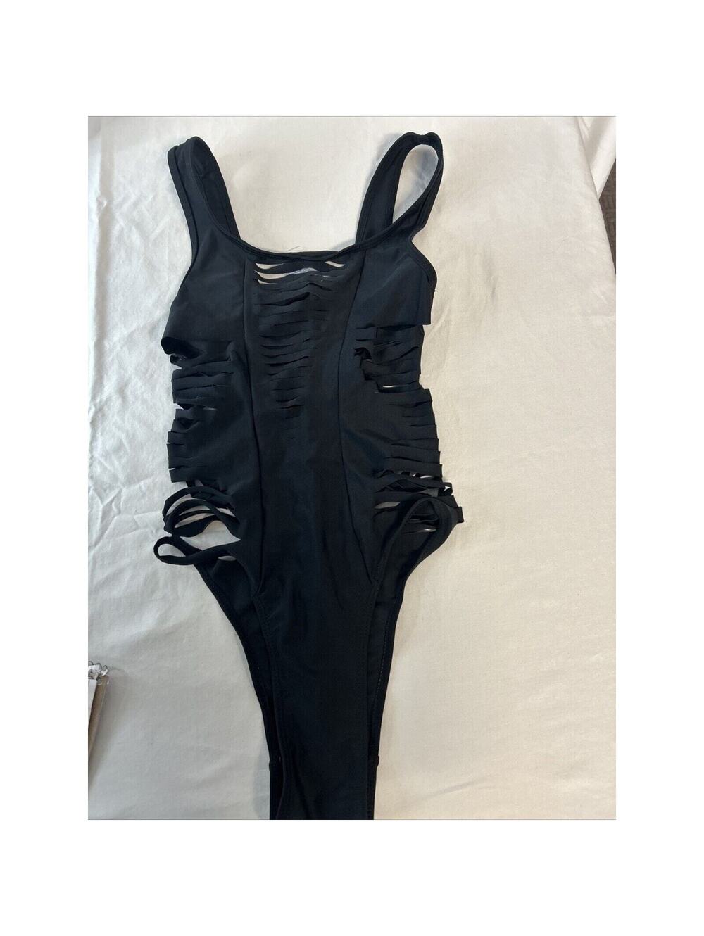 Top Melon Sexy 1 Piece Swimsuit Black Sliced Size Large Photoshoot Rave EUC